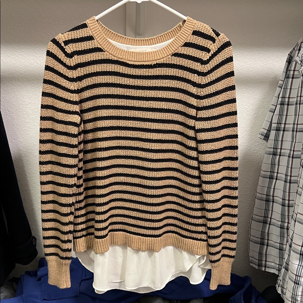 LOFT Striped Black and Tan Sweater